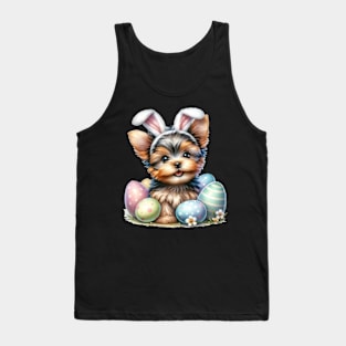 Puppy Yorkshire Terrier Bunny Ears Easter Eggs Happy Easter Tank Top